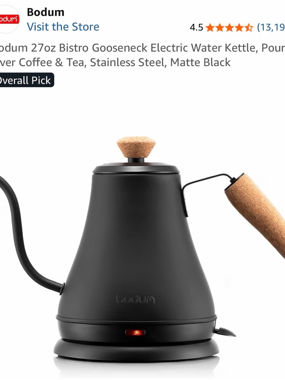 Bodum electric gooseneck kettle